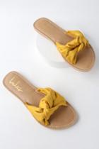 Makenzie Yellow Satin Slide Sandal Heels | Lulus