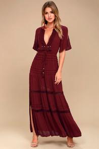 Lulus Santa Fe Sway Burgundy Crochet Maxi Dress