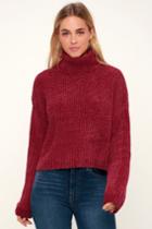 Blank Nyc Francia Wine Red Chenille Turtleneck Sweater | Lulus