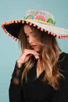 Lulus De La Cruz White And Beige Striped Pompom Hat