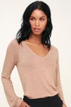 Tori Taupe V-neck Long Sleeve Sweater Top | Lulus