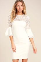 Lulus | Uncontested Beauty White Lace Bodycon Dress | Size X-large | 100% Polyester