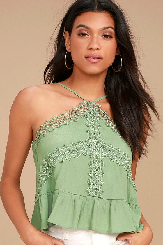 Always Together Sage Green Lace Crop Top | Lulus