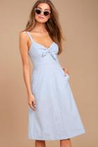 Lush | Ain't No Other Light Blue Chambray Midi Dress | Size Large | 100% Cotton | Lulus