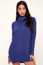 Lush Lala Blue Cowl Neck Sweater Dress | Lulus