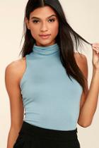 Lulus Alive And Kicking Light Blue Sleeveless Turtleneck Top