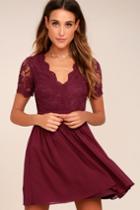 Angel In Disguise Burgundy Lace Skater Dress | Lulus