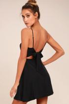 Lulus | Yours Forever Black Backless Skater Dress | Size Medium | 100% Polyester