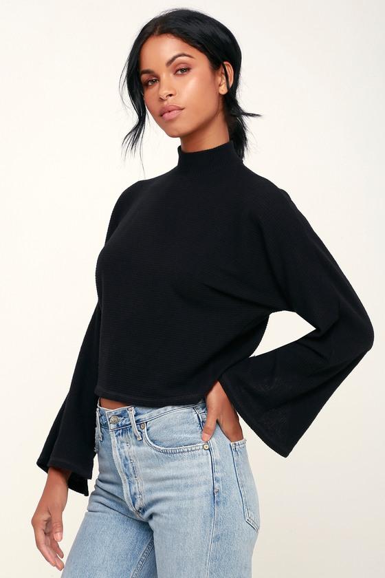 Project Social T Reid Black Ribbed Mock Neck Sweater Top | Lulus
