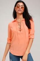 Stylistic Reins Peach Long Sleeve Lace-up Top | Lulus