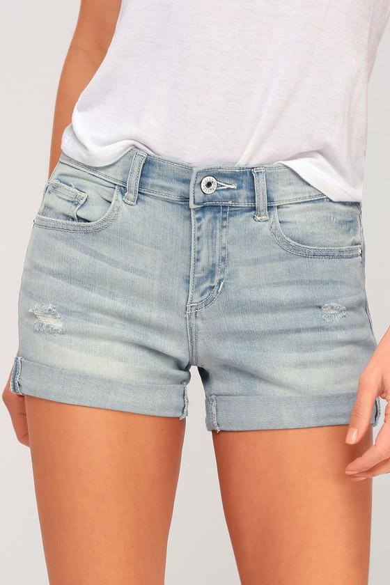 Sneak Peek Katy Light Wash Distresed Denim Shorts | Lulus