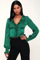 Do & Be Penthouse Sweet Forest Green Polka Dot Long Sleeve Top | Lulus