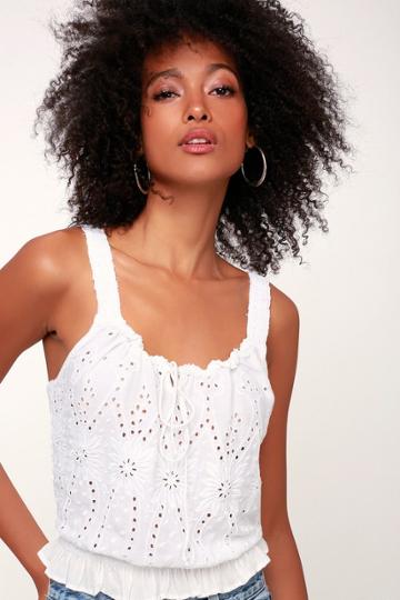 Amuse Society Sea & Sky White Eyelet Tank Top | Lulus