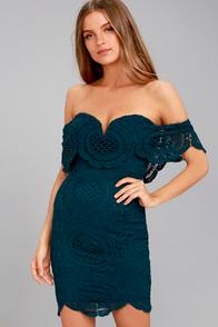 Lulus Bellissimo Teal Blue Lace Off-the-shoulder Bodycon Dress