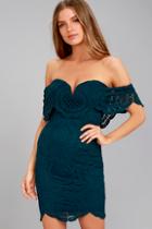 Lulus Bellissimo Teal Blue Lace Off-the-shoulder Bodycon Dress