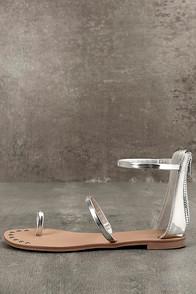 Lulus Achilles Silver Flat Ankle Strap Sandals