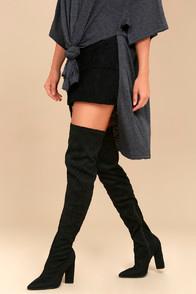 Qupid Jenelle Black Suede Over The Knee Boots