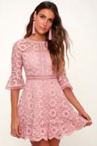Bb Dakota Love On Top Mauve Pink Lace Flounce Sleeve Skater Dress | Lulus