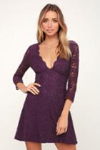 We Will Dance Purple Three-quarter Sleeve Lace Dress | Lulus