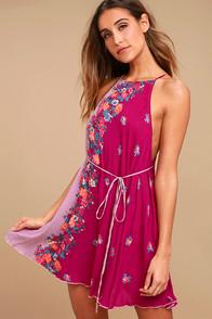 Free People It's A Cinch Magenta Floral Print Dress