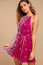 Free People It's A Cinch Magenta Floral Print Dress