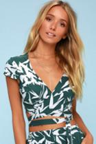 Obey Calico Forest Green And White Leaf Print Wrap Crop Top | Lulus