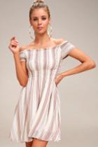 Starwood Washed Mauve Striped Off-the-shoulder Dress | Lulus