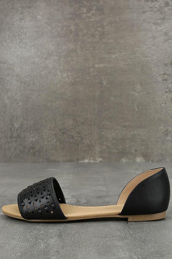 City Classified | Voleta Black Cutout Peep-toe Flats | Size 7 | Vegan Friendly | Lulus