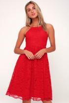 Kinzie Red Lace Midi Dress | Lulus