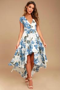 Lulus French Countryside White Floral Print High-low Dress
