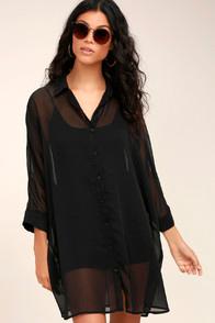 Lulus In The Tropics Sheer Black Shirt Dress