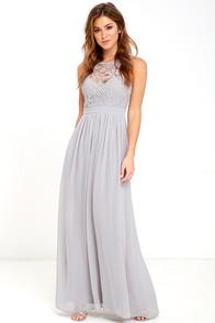 Lulus So Far Gown Grey Lace Maxi Dress