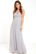 Lulus So Far Gown Grey Lace Maxi Dress