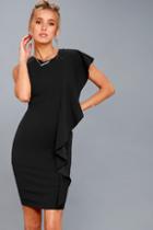 Lulus Tender-hearted Black One Shoulder Bodycon Midi Dress