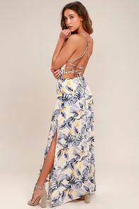 Lulus Rather Ravishing Cream Floral Print Lace-up Maxi Dress