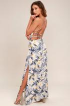 Lulus Rather Ravishing Cream Floral Print Lace-up Maxi Dress