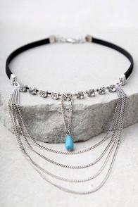 Lulus Have It All Silver And Turquoise Choker Necklace
