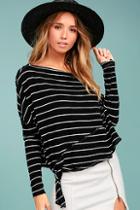 Free People Love Lane Black Striped Long Sleeve Top