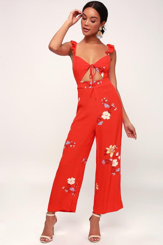 Capulet Annabel Red Floral Print Tie-front Jumpsuit | Lulus