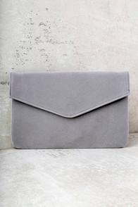 Lulus Daily To-do Grey Velvet Clutch