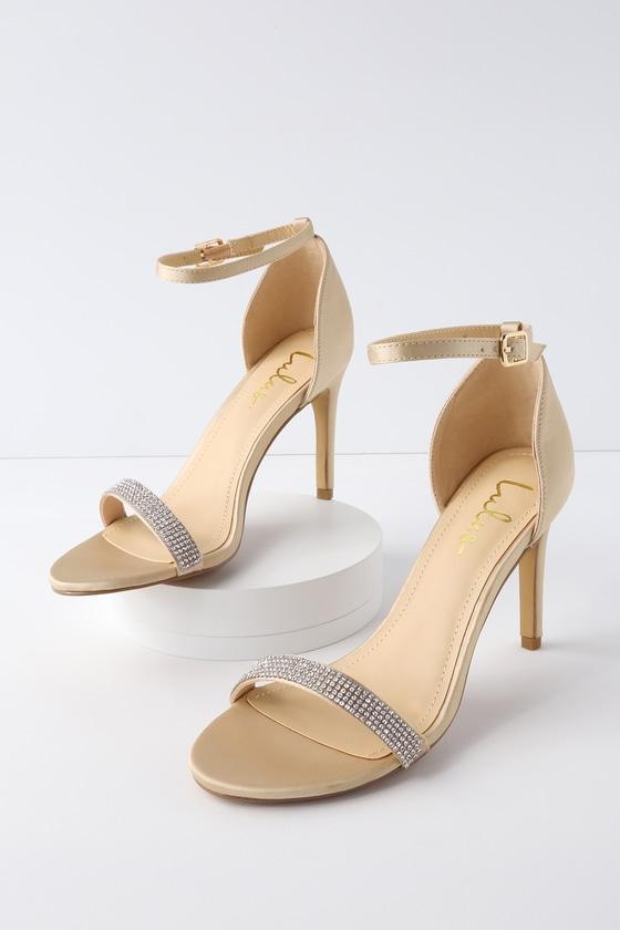 Alyssa Champagne Satin Ankle Strap Heels | Lulus