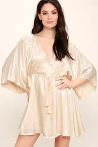 Lulus These Words Light Beige Satin Dress