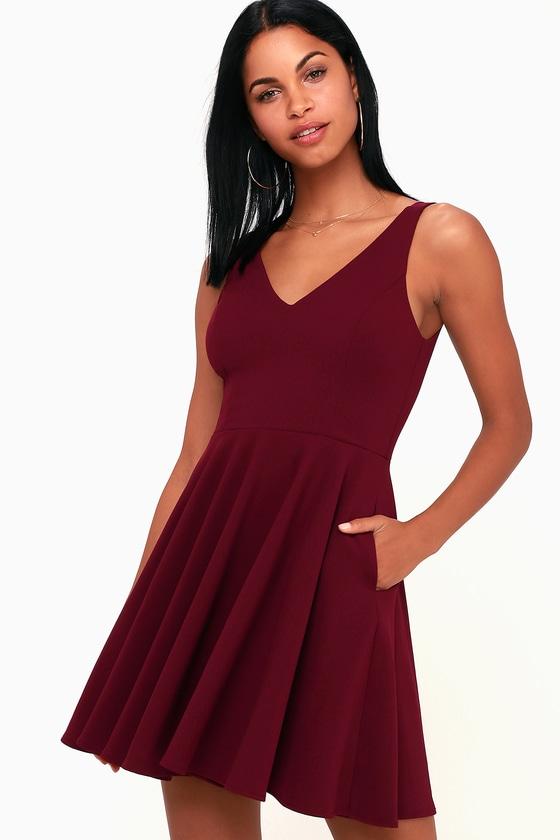 Ariana Burgundy Skater Dress | Lulus