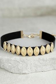 Lulus Power Player Black And Gold Choker Necklace