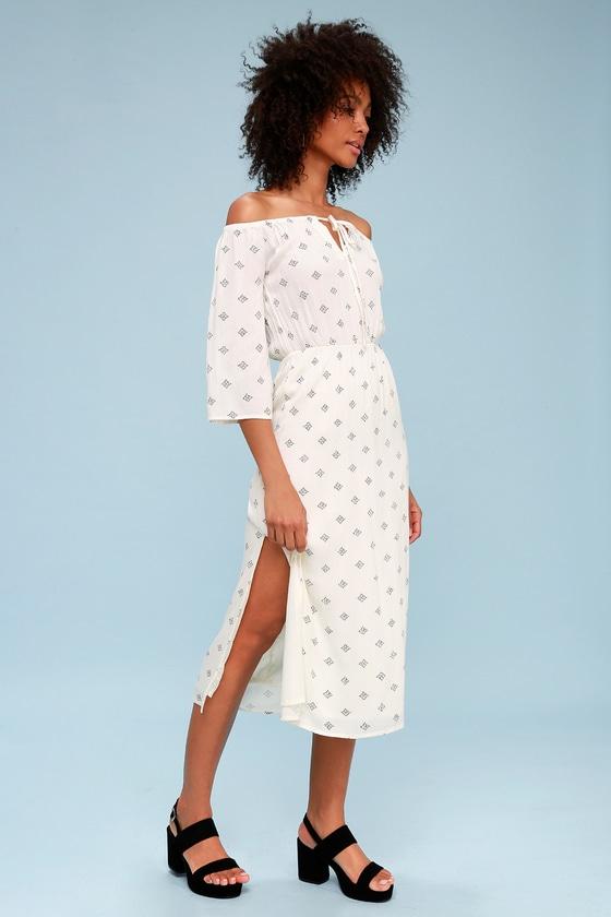 Amuse Society Cruz Ivory Print Off-the-shoulder Midi Dress | Lulus