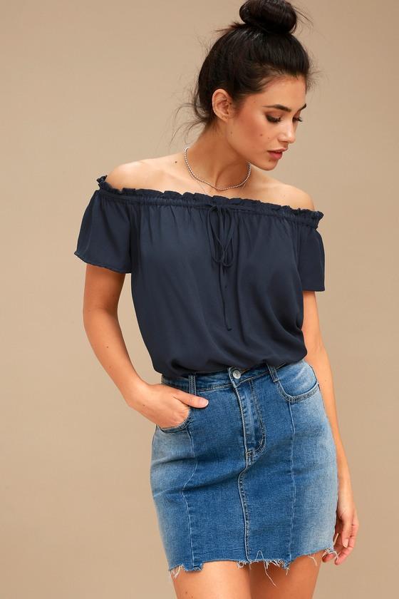 Portrait Painter Navy Blue Off-the-shoulder Top | Lulus