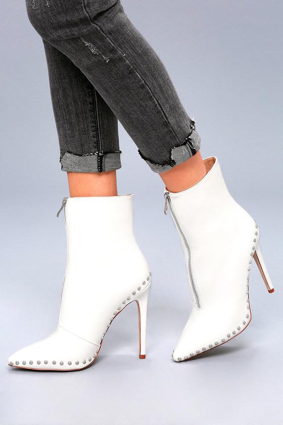 Wild Diva Lounge | Tamsin White Studded High Heel Booties | Lulus
