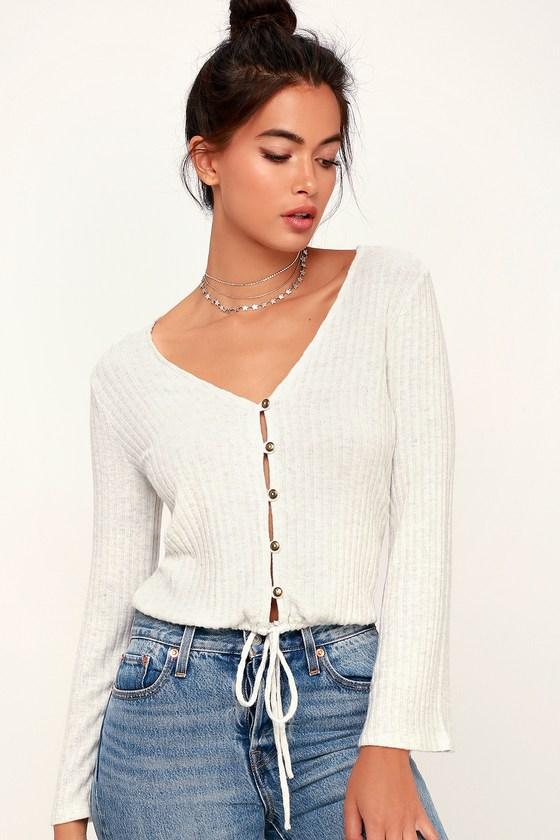 Jaidra Ivory Button-front Bell Sleeve Top | Lulus
