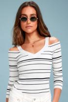 Bb Dakota Apollo Blue And White Striped Cold Shoulder Sweater | Lulus