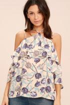 Lulus Nothing But Flowers Blush Floral Print Off-the-shoulder Top